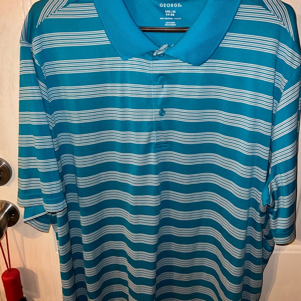 George mens polo 3XL short sleeve light blue and white